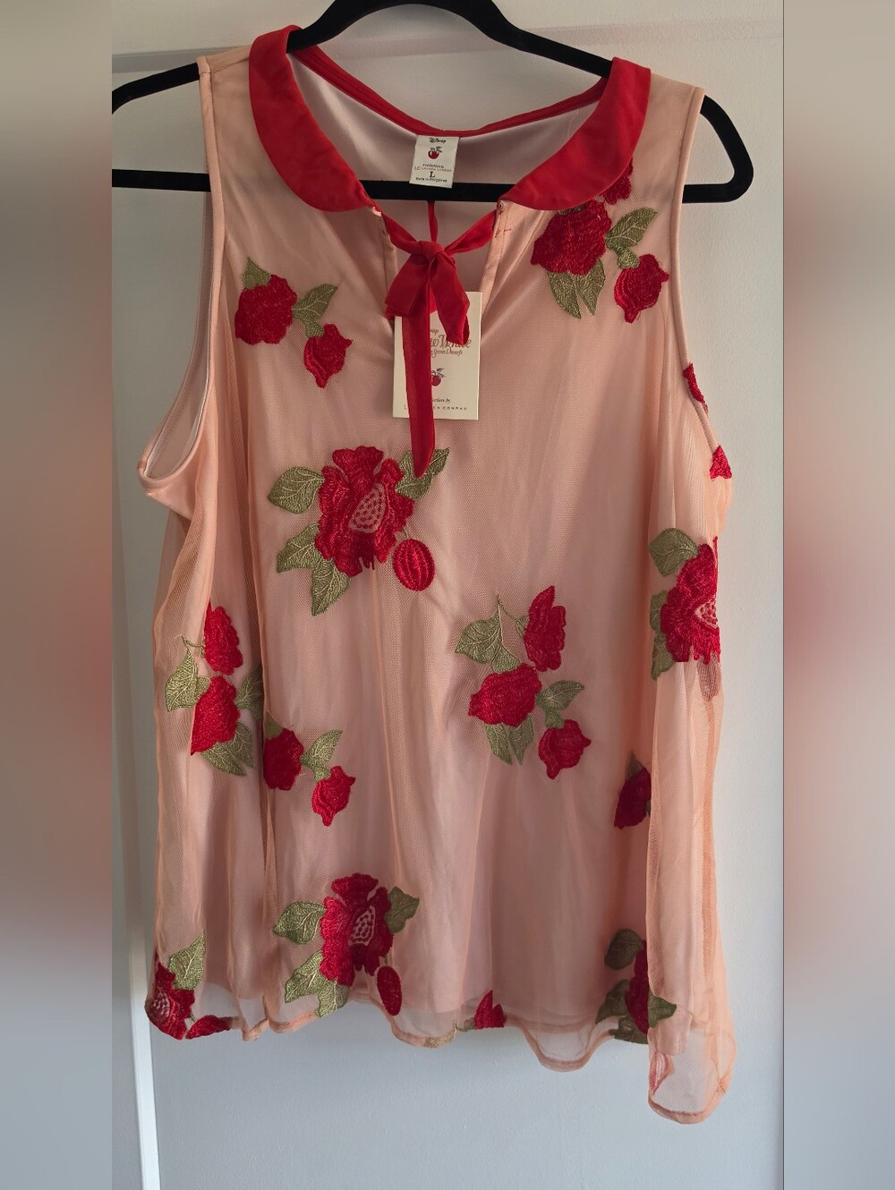 Snow White Inspired Pink and Red Tie-Neck Chiffon Top